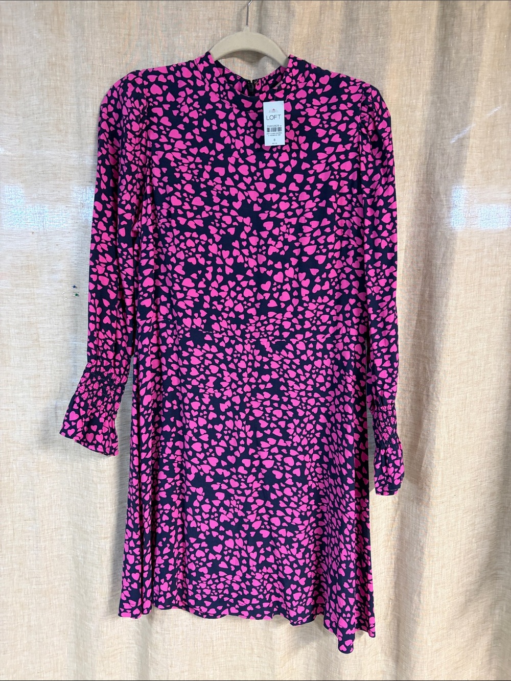 LOFT Navy and hot pink heart Long Sleeve dress